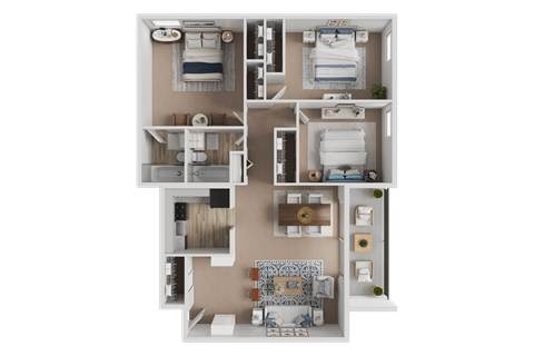Floor plan for 3 beds, 2 baths, 1102 sqft